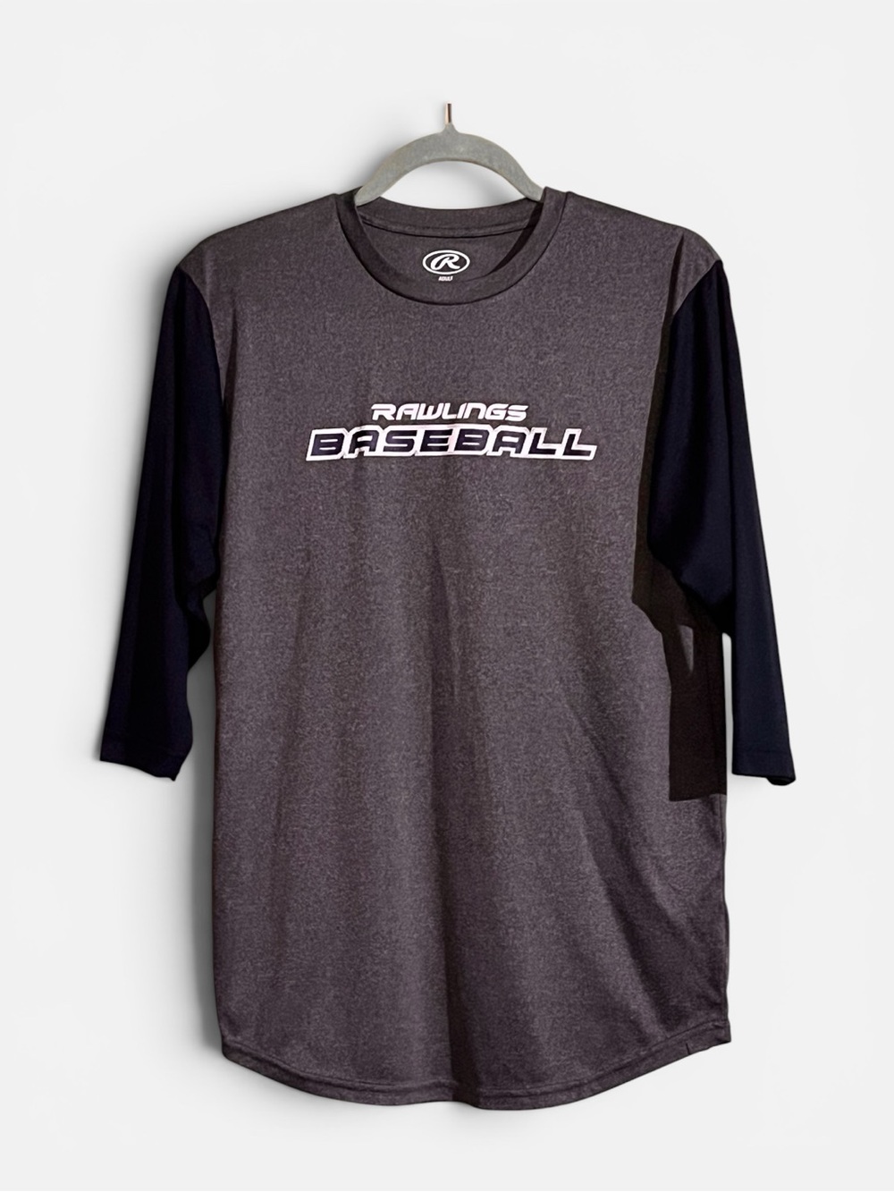 Men’s Rawlings Gray and Black Baseball Tee - Shirt 3/4 Sleeve Medium